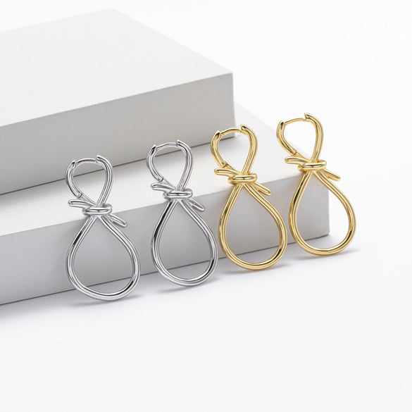 S925 Sterling Silver Electroplated Butterfly Knot Earrings With Letters Numbers And Text Patterns
