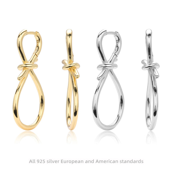 S925 Sterling Silver Electroplated Butterfly Knot Earrings With Letters Numbers And Text Patterns