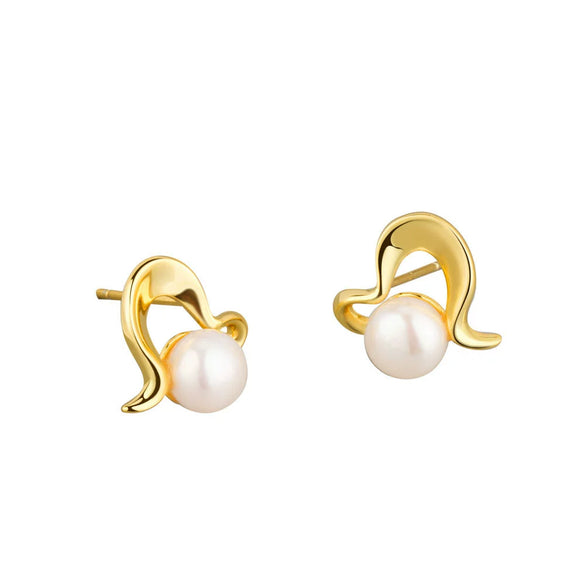 S925 Sterling Silver Electroplated Geometric Pearl Bead Earrings For Women Minimalist Fashion Jewelry Wholesale