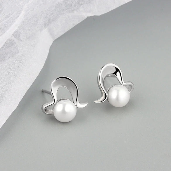S925 Sterling Silver Electroplated Geometric Pearl Bead Earrings For Women Minimalist Fashion Jewelry Wholesale