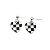 S925 Sterling Silver Electroplated Love Heart Drop Earrings With Chessboard Pattern Cute Sweet Plaid Peach Heart Design