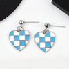 S925 Sterling Silver Electroplated Love Heart Drop Earrings With Chessboard Pattern Cute Sweet Plaid Peach Heart Design
