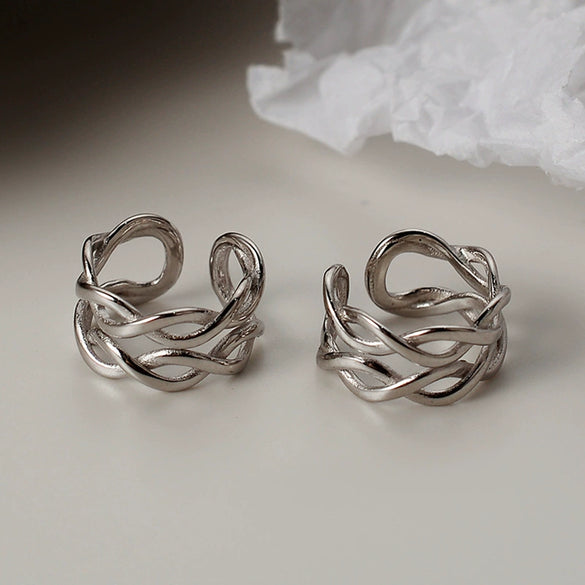 S925 Sterling Silver Electroplated Women's Doublelayer Winding Braided Ear Clip