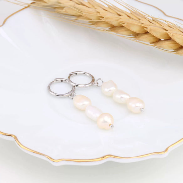 S925 Sterling Silver Elegant Baroque Pearl Earrings