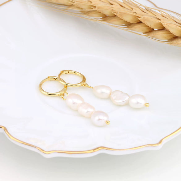 S925 Sterling Silver Elegant Baroque Pearl Earrings