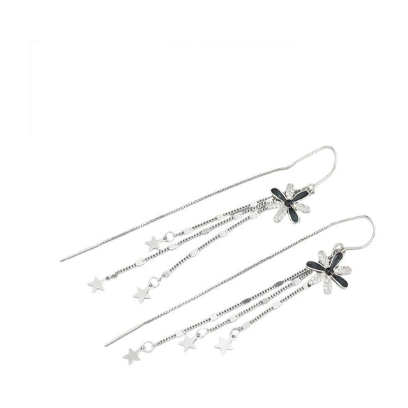S925 Sterling Silver Elegant Flower Tassel Earrings Long Ear Wire Floral Dangle Earrings For Women Stylish Fashion Jewelry
