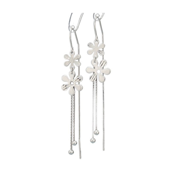 S925 Sterling Silver Elegant Glossy Flower Drop Earrings For Women Korean Style Long Tassel Floral Earrings Trendy Versatile Face Slimming