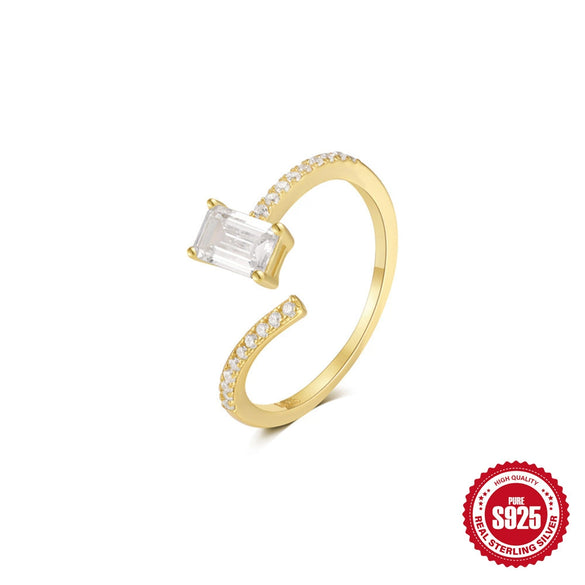 S925 Sterling Silver Fashion Classic Cross Crescent Diamond Opening Ring For Women With Geometric Design And Real Gold Electroplating