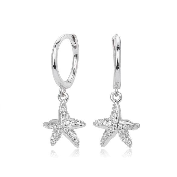 S925 Sterling Silver Fashion Creative Marine Life Inlaid Zircon Starfish Star Earrings For Women