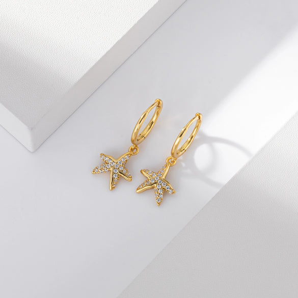 S925 Sterling Silver Fashion Creative Marine Life Inlaid Zircon Starfish Star Earrings For Women