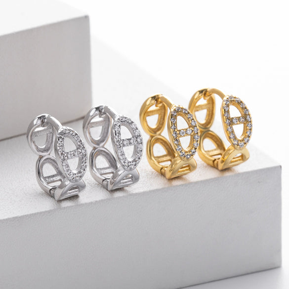 S925 Sterling Silver Fashion Micro Stone Pig Nose Ear Buckle Inlaid Zircon Women's Ear Jewelry