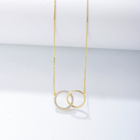 S925 Sterling Silver Fashion Simple Diamond Double Circle Double Ring Women's Clavicle Chain With Geometric Design