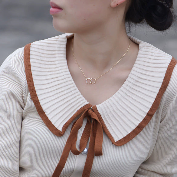 S925 Sterling Silver Fashion Simple Diamond Double Circle Double Ring Women's Clavicle Chain With Geometric Design