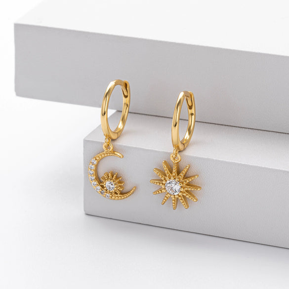S925 Sterling Silver Fashion Star Moon Zircon Inlaid Women's Earrings