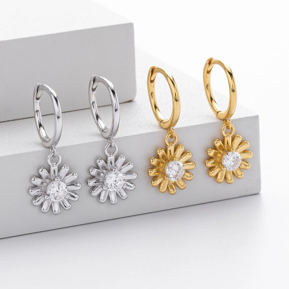 S925 Sterling Silver Fashion Women Earrings With Daisy And Sunflower Design