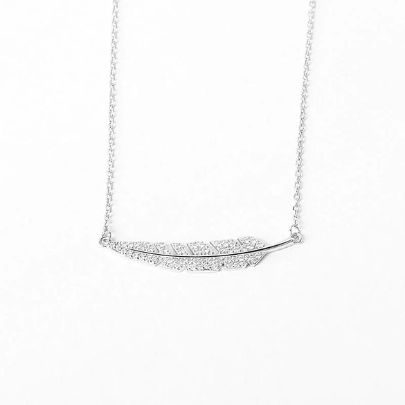 S925 Sterling Silver Feather Necklace With Full Stone Inlay Electroplated Cross Chain Elegant Clavicle Pendant Jewelry For Women