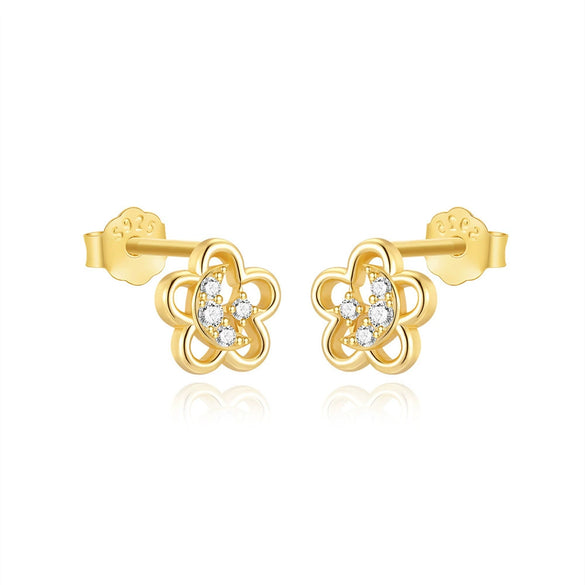 S925 Sterling Silver Five Petal Flower Hollow Electroplated Women's Earrings