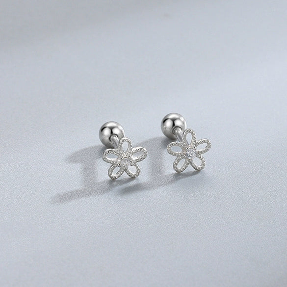 S925 Sterling Silver Five Petal Flower Stud Earrings With Diamond Inlay Mori Style Light Luxury Women's Jewelry