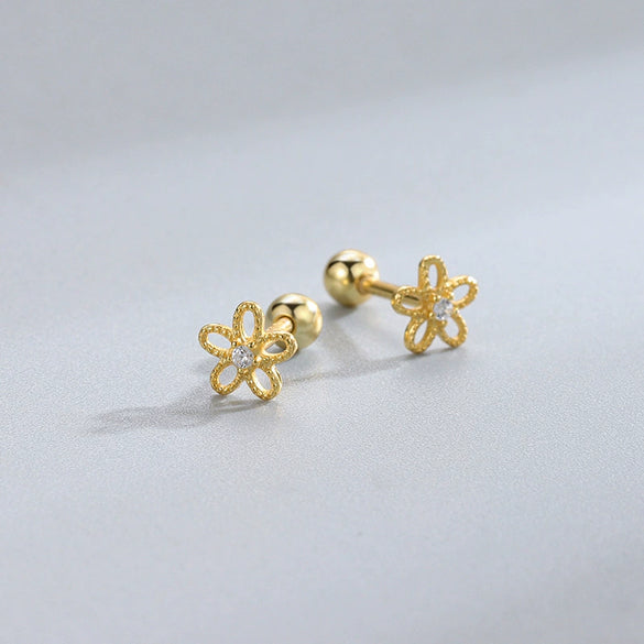 S925 Sterling Silver Five Petal Flower Stud Earrings With Diamond Inlay Mori Style Light Luxury Women's Jewelry