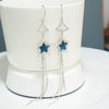 S925 Sterling Silver Five Pointed Star Long Tassel Earrings With Diamond Accent Elegant Fashion Dangle Earrings For Women