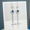 S925 Sterling Silver Five Pointed Star Long Tassel Earrings With Diamond Accent Elegant Fashion Dangle Earrings For Women