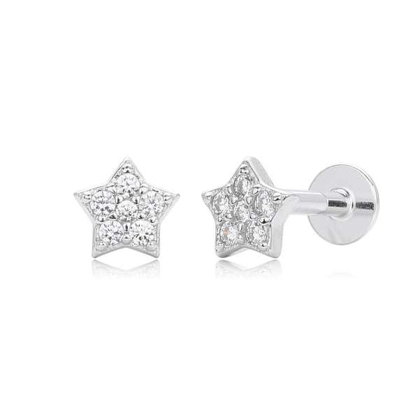 S925 Sterling Silver Fivepointed Star Earrings Electroplated Design