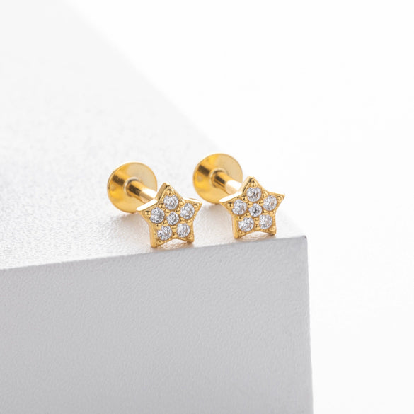 S925 Sterling Silver Fivepointed Star Earrings Electroplated Design