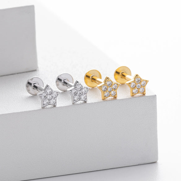 S925 Sterling Silver Fivepointed Star Earrings Electroplated Design