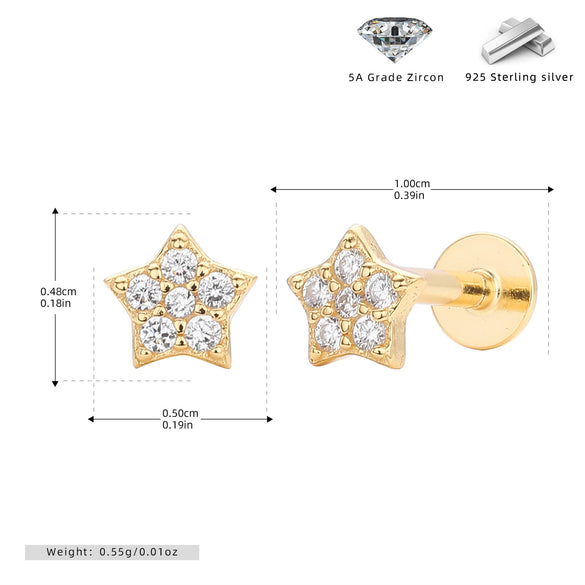 S925 Sterling Silver Fivepointed Star Earrings Electroplated Design