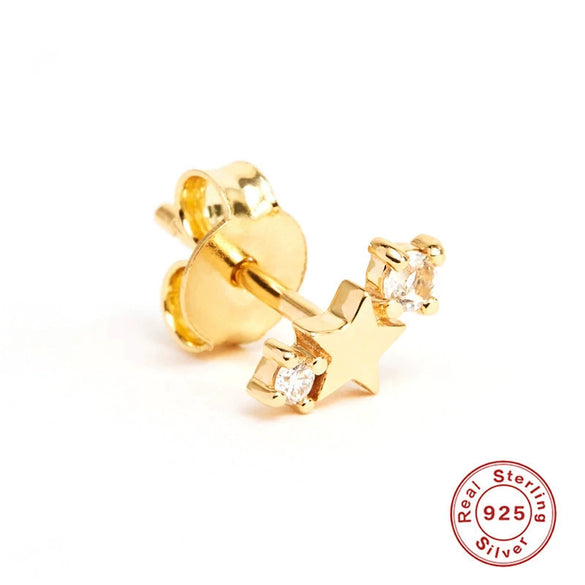 S925 Sterling Silver Fivepointed Star Geometric Twelve Constellation Birthday Stone Earrings With Electroplating