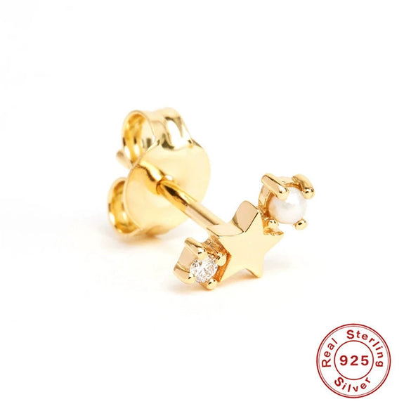 S925 Sterling Silver Fivepointed Star Geometric Twelve Constellation Birthday Stone Earrings With Electroplating