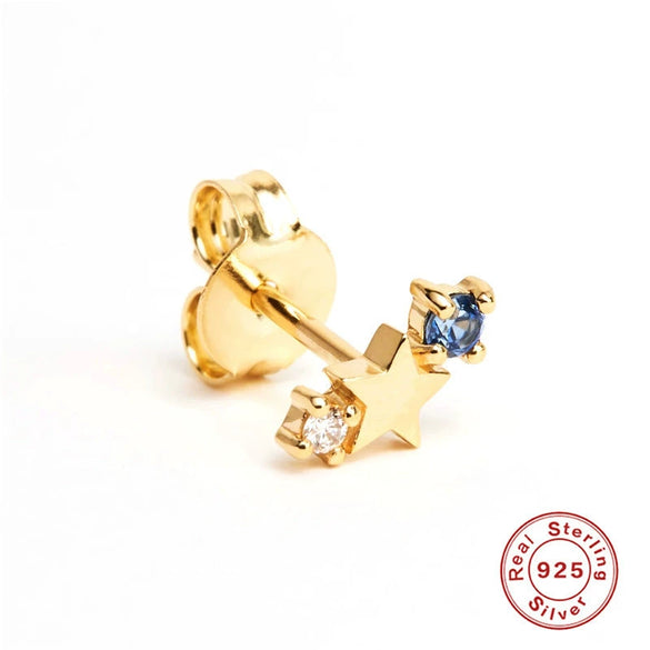 S925 Sterling Silver Fivepointed Star Geometric Twelve Constellation Birthday Stone Earrings With Electroplating