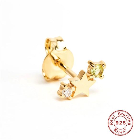 S925 Sterling Silver Fivepointed Star Geometric Twelve Constellation Birthday Stone Earrings With Electroplating