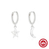 S925 Sterling Silver Fivepointed Star Moon Asymmetric Earrings With Electroplating Women's Geometric Jewelry