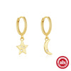 S925 Sterling Silver Fivepointed Star Moon Asymmetric Earrings With Electroplating Women's Geometric Jewelry