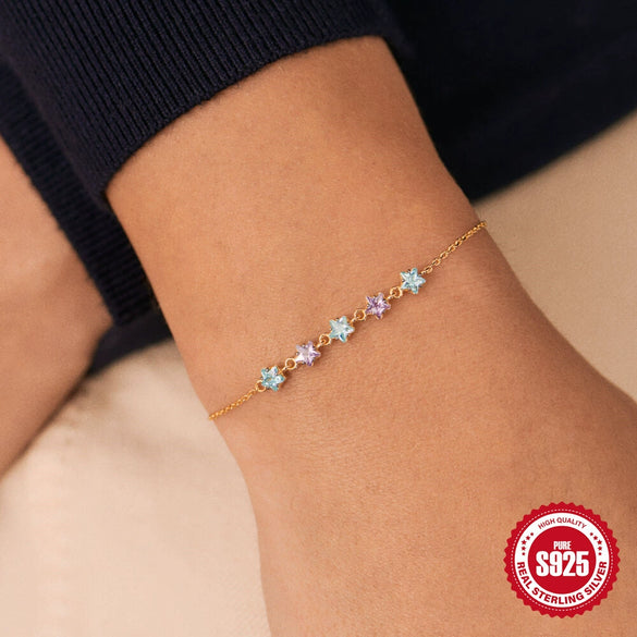 S925 Sterling Silver Fivepointed Star Stacked Women's Bracelet With Real Gold Plating And Geometric Design