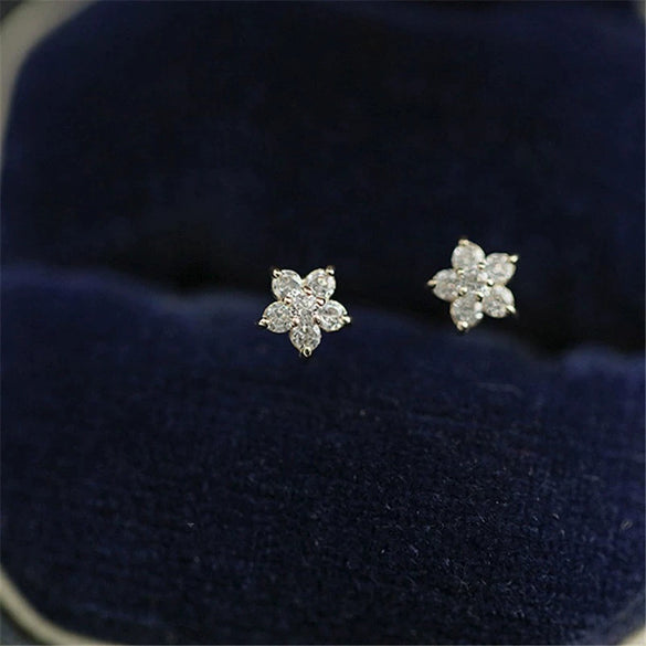 S925 Sterling Silver Fivepointed Star Women's Earrings Simple Style With Zircon