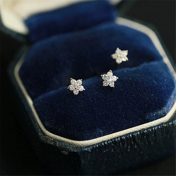 S925 Sterling Silver Fivepointed Star Women's Earrings Simple Style With Zircon