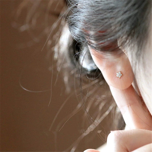S925 Sterling Silver Fivepointed Star Women's Earrings Simple Style With Zircon