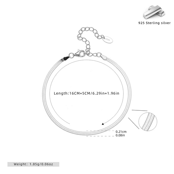 S925 Sterling Silver Flat Snake Blade Chain Ushape Geometric Light Luxury Electroplated Women's Bracelet