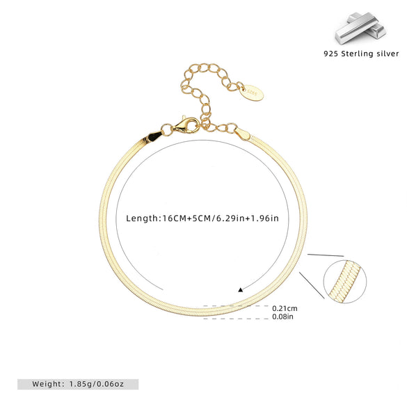 S925 Sterling Silver Flat Snake Blade Chain Ushape Geometric Light Luxury Electroplated Women's Bracelet
