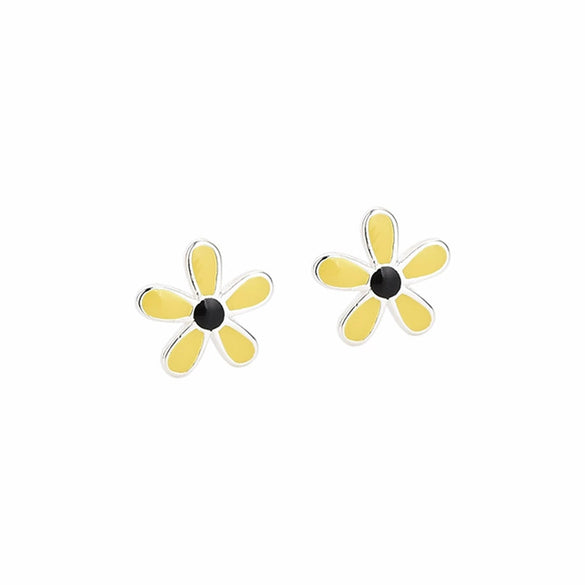 S925 Sterling Silver Flower Drop Earrings With Yellow Floral Details And Electroplated Finish For Women