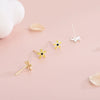 S925 Sterling Silver Flower Drop Earrings With Yellow Floral Details And Electroplated Finish For Women