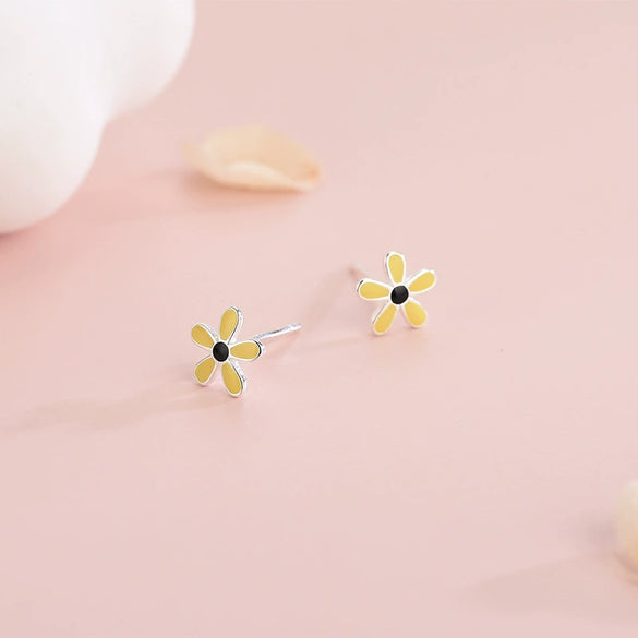 S925 Sterling Silver Flower Drop Earrings With Yellow Floral Details And Electroplated Finish For Women