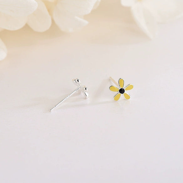 S925 Sterling Silver Flower Drop Earrings With Yellow Floral Details And Electroplated Finish For Women