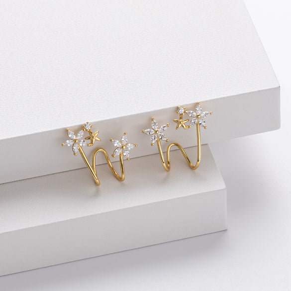 S925 Sterling Silver Flower Ear Clip Electroplated Sweet Fashion Women's Earrings Without Ear Holes