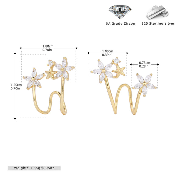 S925 Sterling Silver Flower Ear Clip Electroplated Sweet Fashion Women's Earrings Without Ear Holes