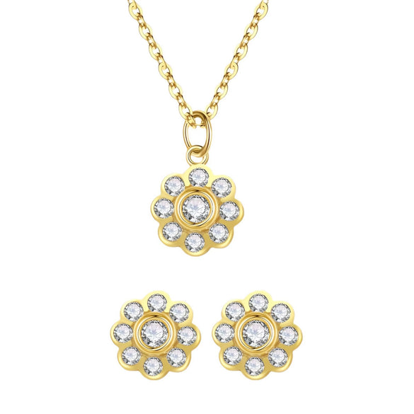 S925 Sterling Silver Flower Light Luxury Necklace Earrings
