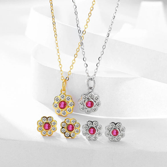 S925 Sterling Silver Flower Light Luxury Necklace Earrings