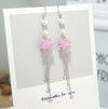 S925 Sterling Silver Flower Star Earrings With Purple Ice Crystal And Pearl Tassel Long Elegant Drop Earrings For Women